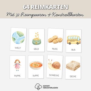 Tarjetas de rimas | Desarrollo del lenguaje para niños de 5 a 6 años | Materiales imprimibles para jardín de infancia y guardería | Descarga instantánea de materiales de aprendizaje en PDF