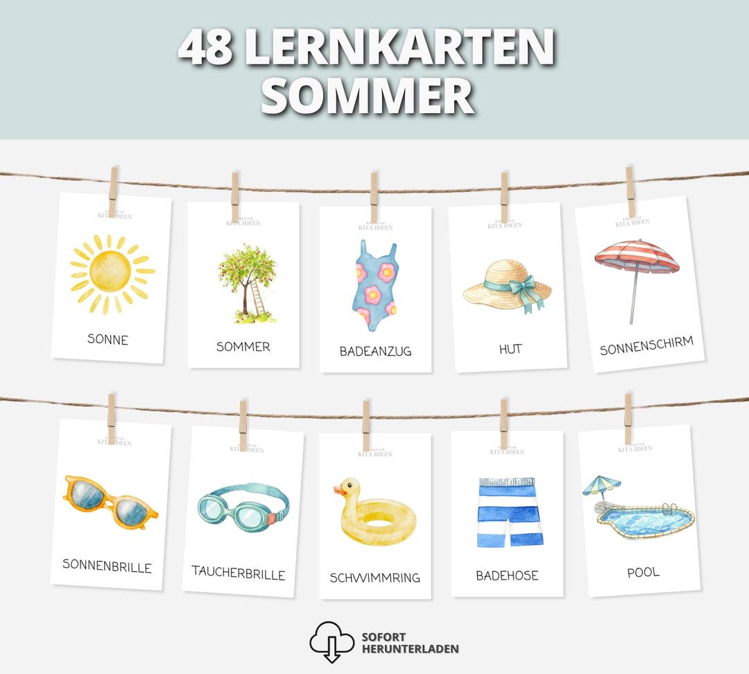 48 Summer Learning Cards for Children | Language Development in Spring ...