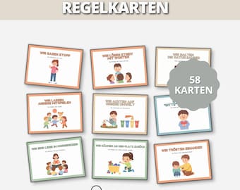 Rule cards for children | Daycare rules | Montessori kindergarten | Children's behavior guidelines | Printable PDF | Educational material