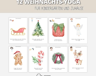 12 tarjetas de yoga navideñas para niños | Actividad relajante para guarderías y el hogar | PDF imprimible