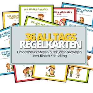 36 Digitale Regelkarten für Kindergarten | Regeln für Kinder | Pädagogisches Material zum Ausdrucken | Sofortiger Download