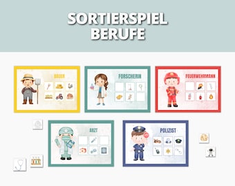 Juego de clasificación de profesiones para niños (Montessori) | Juego educativo para guarderías y jardines de infancia | Emparejamiento y aprendizaje de vocabulario | Descarga en PDF para preescolar