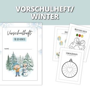 Cuaderno de actividades de invierno para preescolar | Hojas de trabajo divertidas para contar, escribir y dibujar | Para preescolar y hogar | Descarga instantánea en PDF