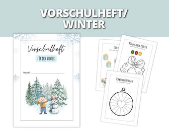 Cuaderno de actividades de invierno para preescolar | Divertidas fichas para contar, escribir y dibujar | Para preescolar y el hogar | Descarga instantánea en PDF