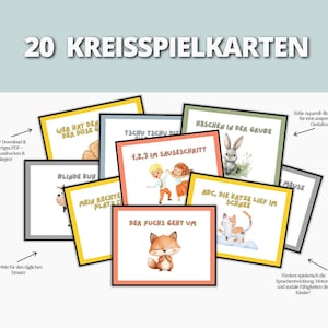朝のサークル用サークルゲームカード20枚 - 保育園・幼稚園の教材（PDF）、子供向け運動ゲーム、印刷用ゲームカード