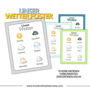 Wetter Poster für Kinder, Lernposter Wetter Kindergarten, Pädagogisches Material, Vorschule, Kita Deko, Wetterphänomene