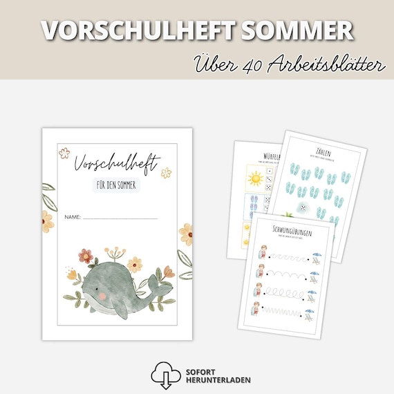 Vorschulheft Sommer, Kindergarten PDF, Vorschule Übungen, Feinmotorik, Zählen Lernen, Arbeitsblätter Kinder 4–6 Jahre