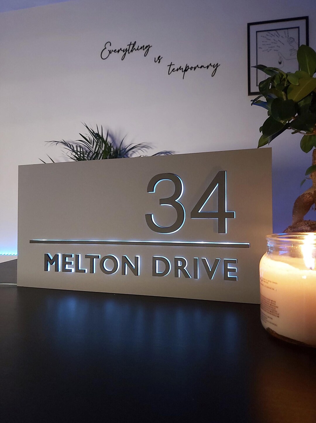 Solar Backlit Sign 3D LED Solar House Number Sign – Modern Backlit Floating Address Plaque ...