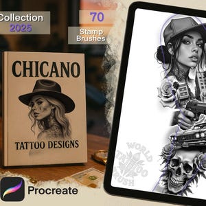 70 Chicano Tattoo Brushes for Procreate – Unique Tattoo Design Set