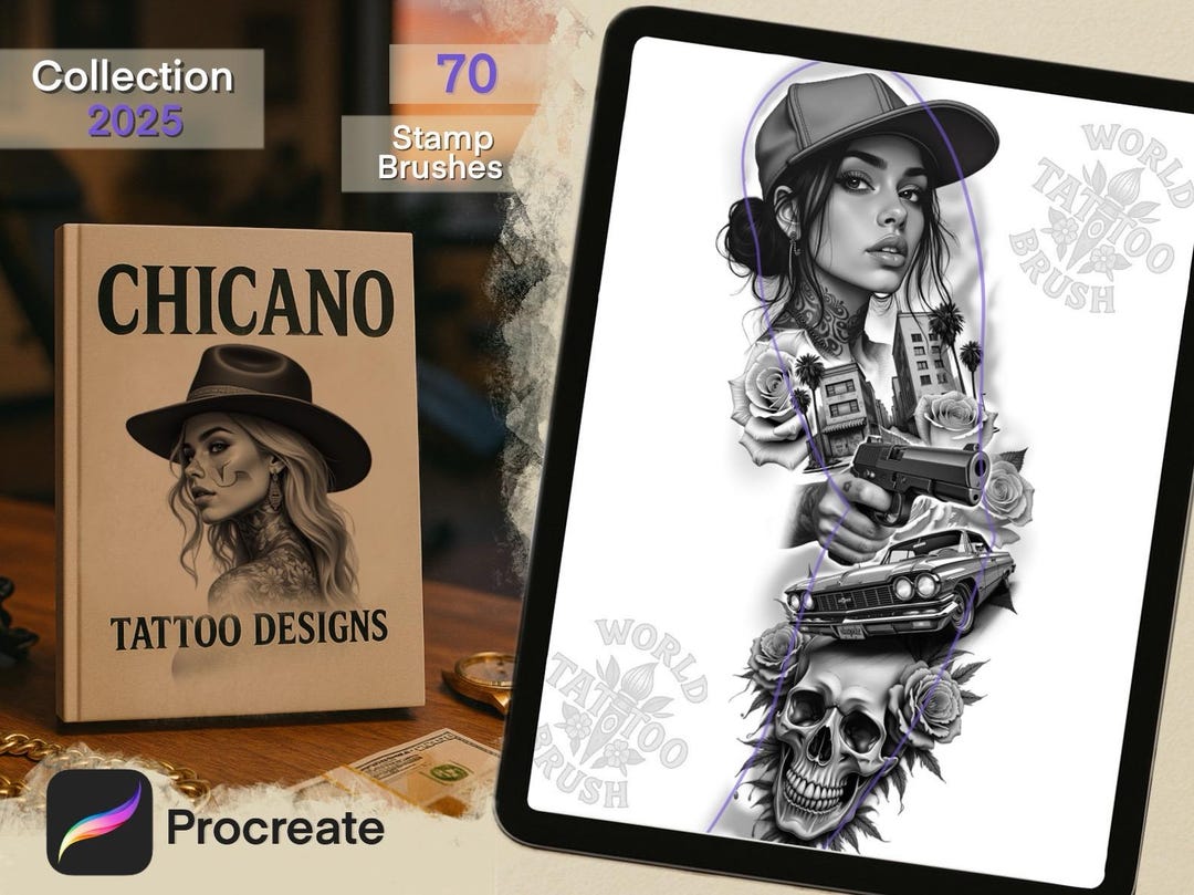 70 Chicano Tattoo Brushes for Procreate – Unique Tattoo Design Set - Etsy