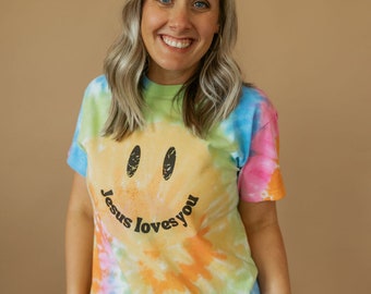 Jesus Loves You | Tie Dye Smiley | Tee | Adult