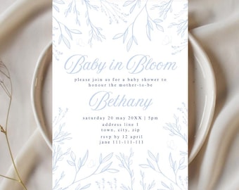 Blue Baby in Bloom Invitation Template: Shower Bundle (Digital Download)