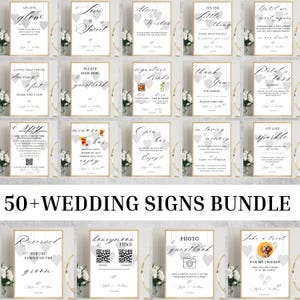 Modern +50 Wedding Welcome Sign Bundle, Minimalist Wedding Signs Bundle, Editable Wedding Signs Canva Template, Printable Wedding Signs Set