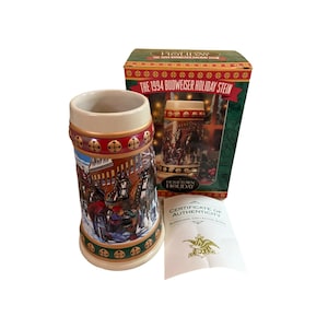 1994 Budweiser Holiday Stein Hometown Holiday w/ Box & COA Clydesdales Vintage