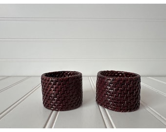 Woven Brown Rattan Napkin Rings Rustic Style Set Of 2 Boho Rustic Durable Decor