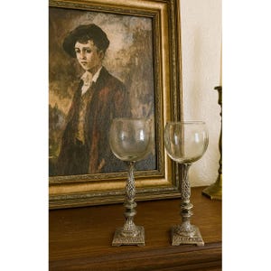 Vintage Hollywood Regency Glass and Metal Candle Holder 8” Tall