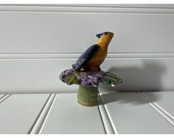 Hand-Painted Porcelain Bird Wine Stopper Multicolor Floral Collectible Vintage