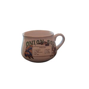 Vintage Ceramic Onion Soup Mug Recipe Graphic Beige Multicolor Retro 12 oz