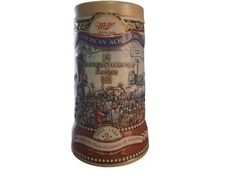 Caneca de cerveja vintage Miller High Life, edição especial Great American Achievements Railway, 1869.