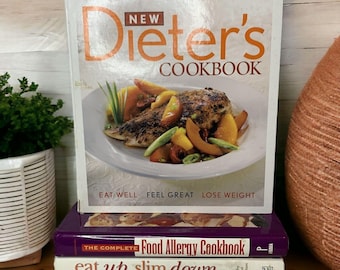 Lote de 4 livros de receitas para dieta de emagrecimento: Dieters Food Allergy Cookbook, Eat Up Slim Down.