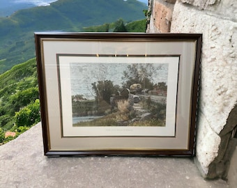 Antique Framed Print The Old Mill Stream A.F. Bellows 19th Century Landscape Art