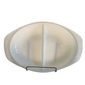 Vintage Pyrex White Milk Glass Divided Dish – Mid-Century Modern Ovenware – 1.5 Qt Oval Casserole