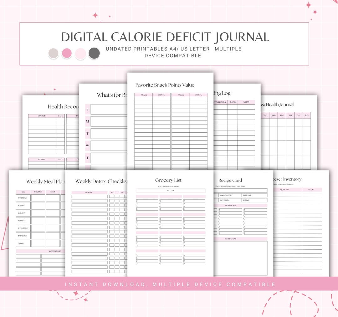 Calorie Deficit Journal, Weight Loss Tracker, Daily Food & Exercise Log ...