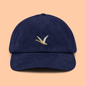 Corduroy Cap Embroidered Bird Vintage