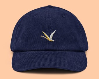 鳥の帽子 刺繍入り スズメと赤ちゃん鳥 コーデュロイキャップ 野生動物