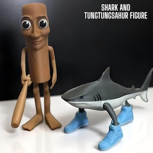 Shark And Tungtungsahur Figure, Shark Warrior Articulated Figurine, 3D Printed Desktop Decoration Toy, Funny Action Pose Model