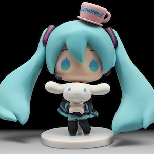 Hatsune Miku Anime Figurine, Hatsune Miku Statue, Anime Action Figure, Anime-Inspired Kawaii Girl Figurine with Bunny Plush, PVC Model Doll
