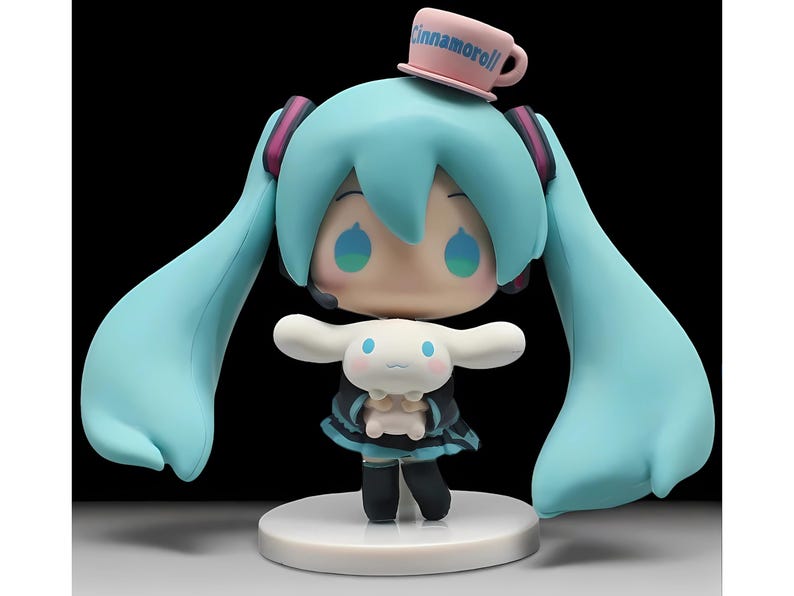 Hatsune Miku Anime Figurine, Hatsune Miku Statue, Anime Action Figure, Anime-Inspired Kawaii Girl Figurine with Bunny Plush, PVC Model Doll