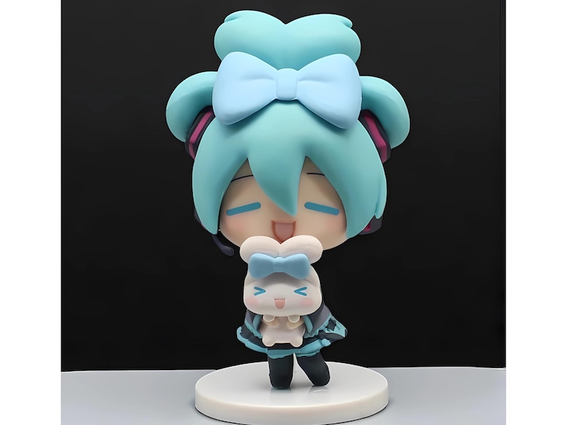 Hatsune Miku Anime Figurine, Hatsune Miku Statue, Anime Action Figure, Anime-Inspired Kawaii Girl Figurine with Bunny Plush, PVC Model Doll