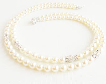 Pearl Statement Bridal Necklace, Pearl Bridal Necklace, Multi Strand Bridal Necklace, Bridal Statement Necklace, Art Deco Bridal Necklace