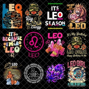Leo PNG Bundle, Zodiac Leo Queen png, Big Leo Energy Birthday Sublimation, Astrology Lion Girl Digital Download for Shirt Design