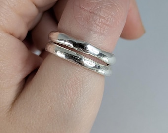 Size 6.5 and 5.5 US two stackable pure silver rings/ organic shape rings