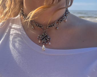 Handmade Byzantine Choker With Freshwater Pearls