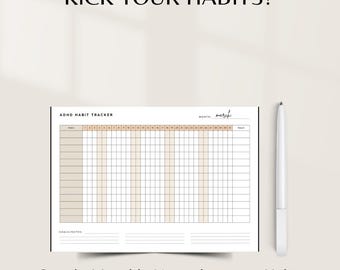 Suivi des habitudes de traitement du TDAH | Agenda imprimable 12 mois | Outil d'établissement d'objectifs et de productivité
