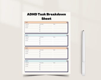 Hoja de desglose de tareas para el TDAH/Herramienta de establecimiento de objetivos y productividad/Seguimiento de objetivos/Seguimiento de tareas