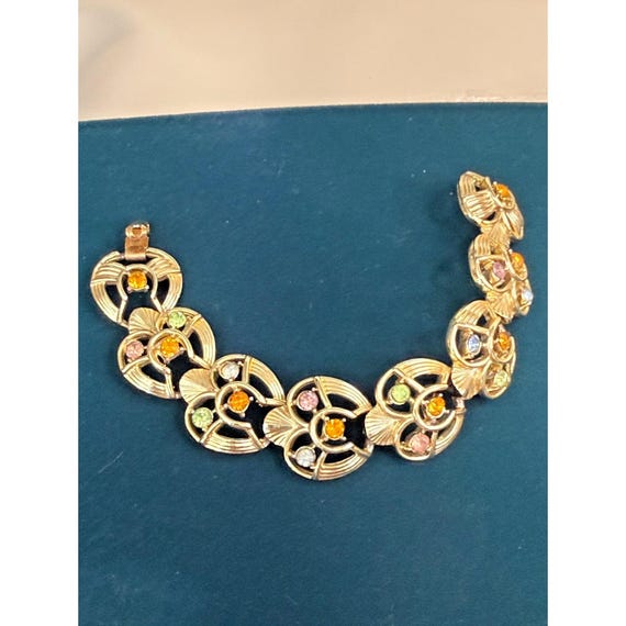 Vintage Signed Coro Script bracelet  rhinestones … - image 4