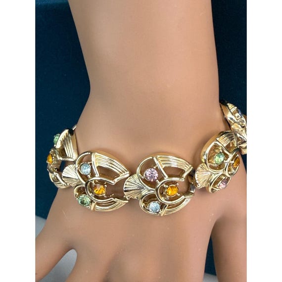 Vintage Signed Coro Script bracelet  rhinestones … - image 7