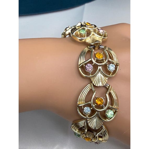 Vintage Signed Coro Script bracelet  rhinestones … - image 1