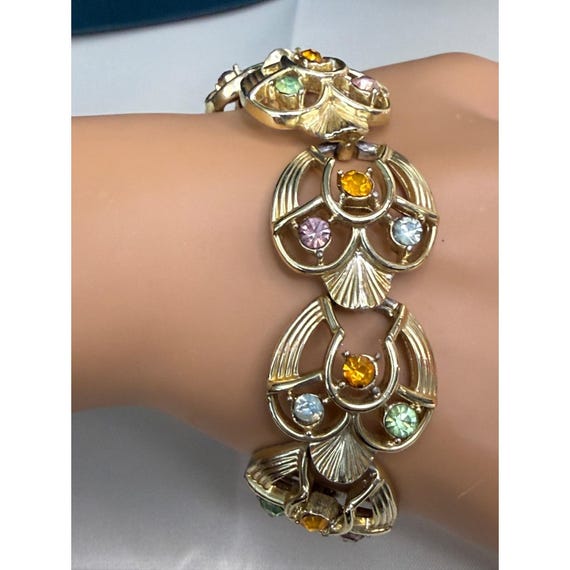Vintage Signed Coro Script bracelet  rhinestones … - image 2