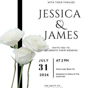 Simple White Roses Wedding Invitation | Customisable Invitation ...