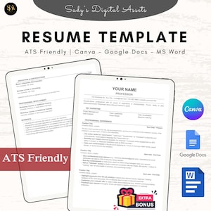 ATS Friendly Resume, ATS Resume Template, Word Resume Template, Canva Resume Template, Canva template, Google Docs Resume Templates