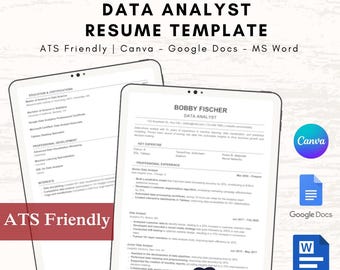 ATS Resume Template, Data Analyst, Canva, Google Docs, Word (Digital Download)