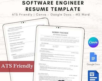 ATS Friendly Software Engineer Resume Template (Canva, Google Docs, MS Word)