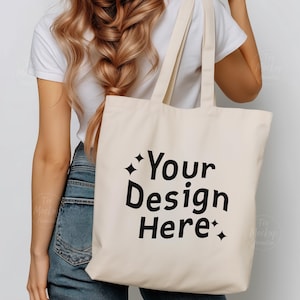 Tote Bag Mockup Natural, Canvas Tote Bag mockup, Model Tote Bag Mockup, Shopper Bag Mockup, Shopping Bag Mock-up