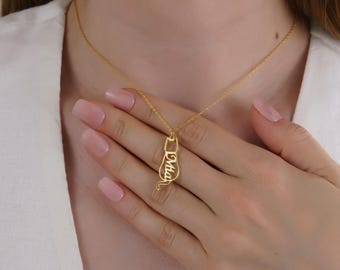 Personalized Cat Name Necklace, Custom Name Necklace, Dainty Cat Mom Memorial Gift, Cat Silhouette, Cat Gifts For Cat Lovers, Gifts for Mum
