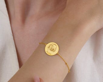 Pet Portrait Custom Bracelet for Dog Mom, Memorial Dog Photo Bangle, Engraved Cat Portrait, Cat Photo Jewelry, Pet Loss Gift, Adoption Gifts